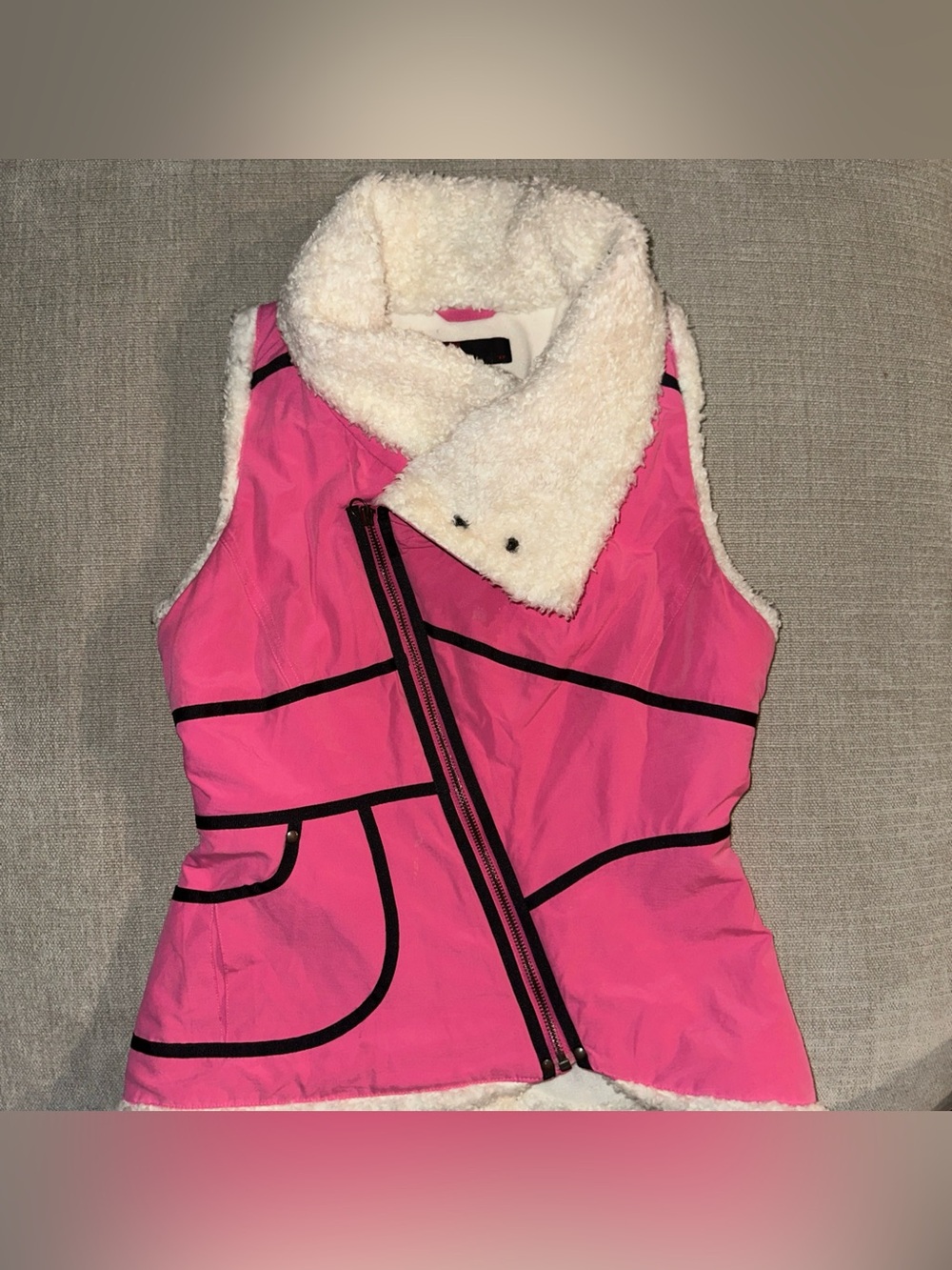 Diesel Vintage Sherpa Vest Pink Moto Full Zip Up Small Y2K Jacket Festival A109